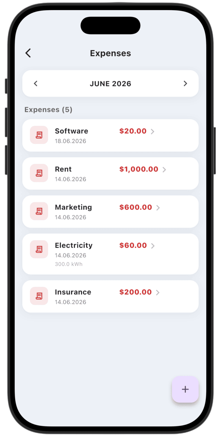 Screenshot: Posted expenses appear in the list.