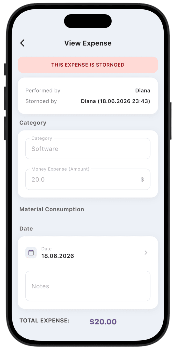 Screenshot: This is how a reversed entry looks.