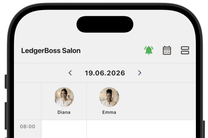 Screenshot: To open the announcement list, tap the green bell icon in the top bar of the main screen.