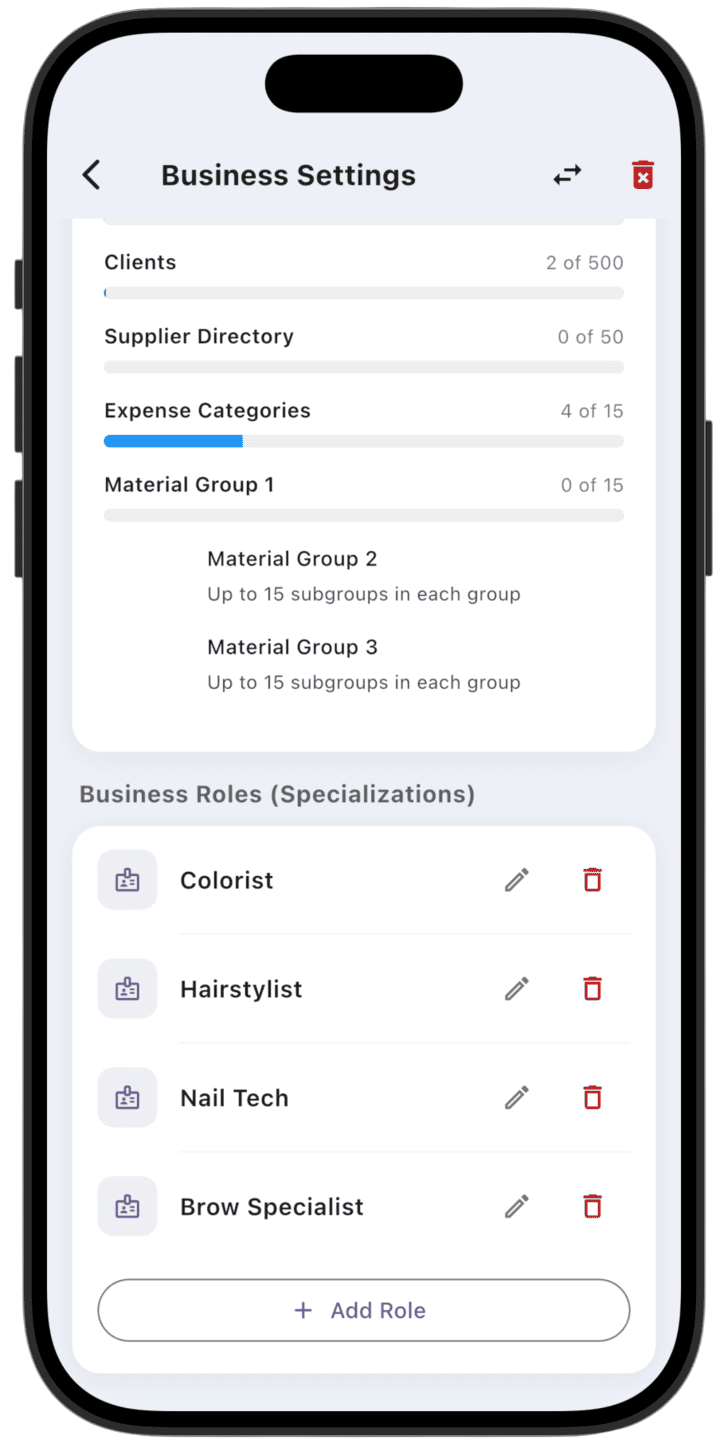 Screenshot: Business settings