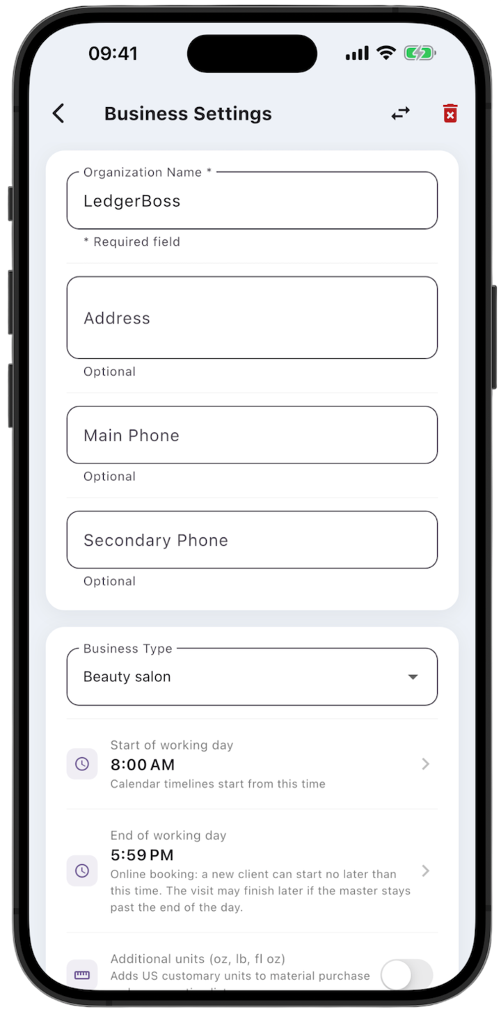 Screenshot: End of working day is the latest time a client can still start a visit