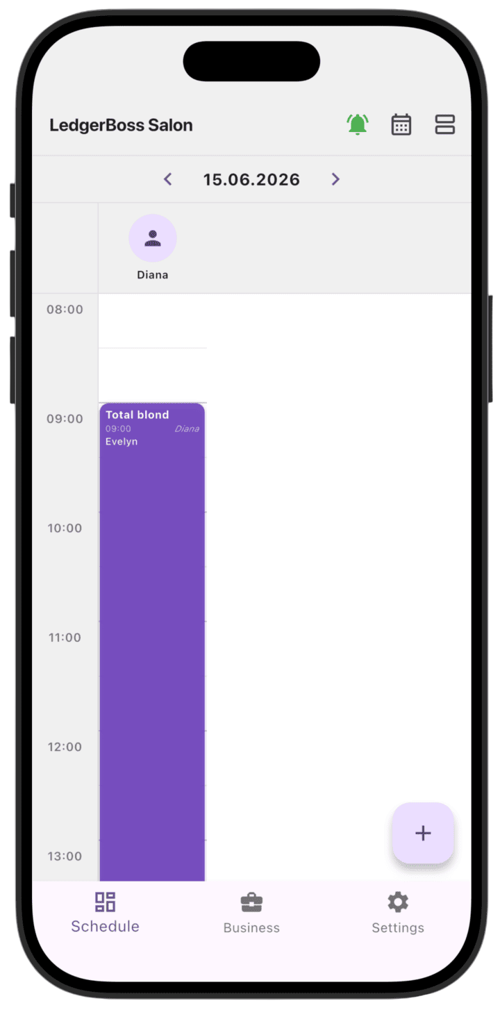 Screenshot: To change the appointment date/time, first open service details by tapping the service on the schedule.