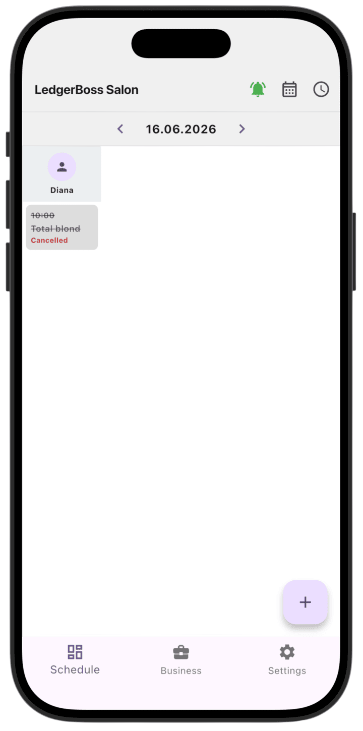 Screenshot: A canceled service gets the **Cancelled** status.