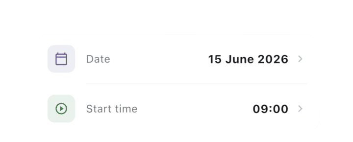 Screenshot: To change the date, tap the date; to change the time, tap the time.