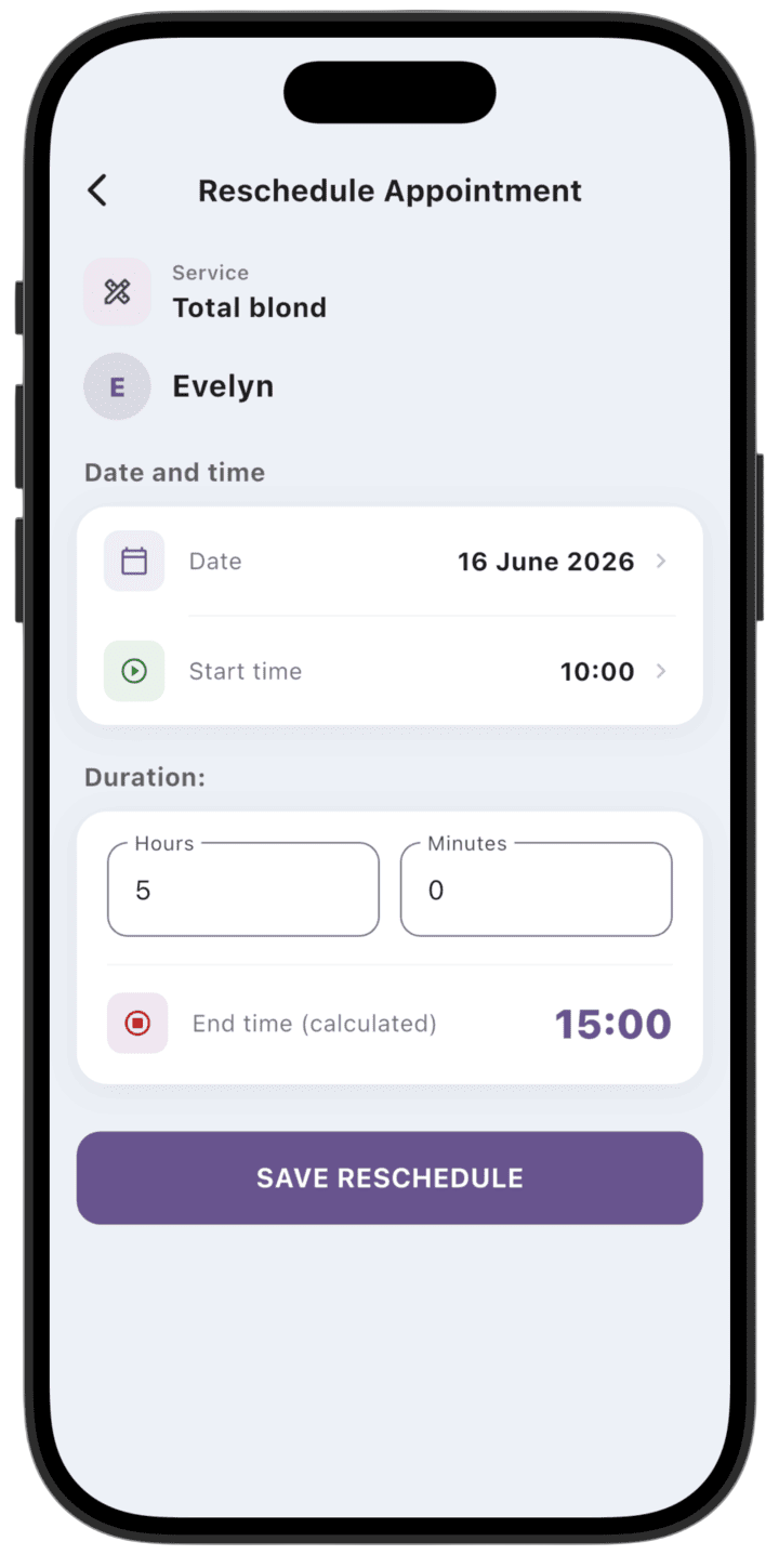 Screenshot: After changing date/time, tap **Save schedule**.