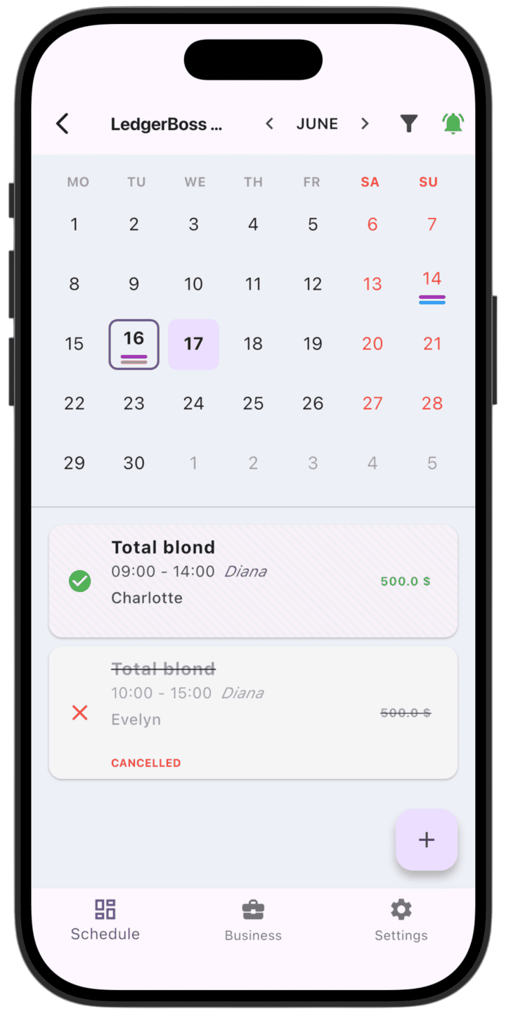 Screenshot: How services appear in the monthly calendar.