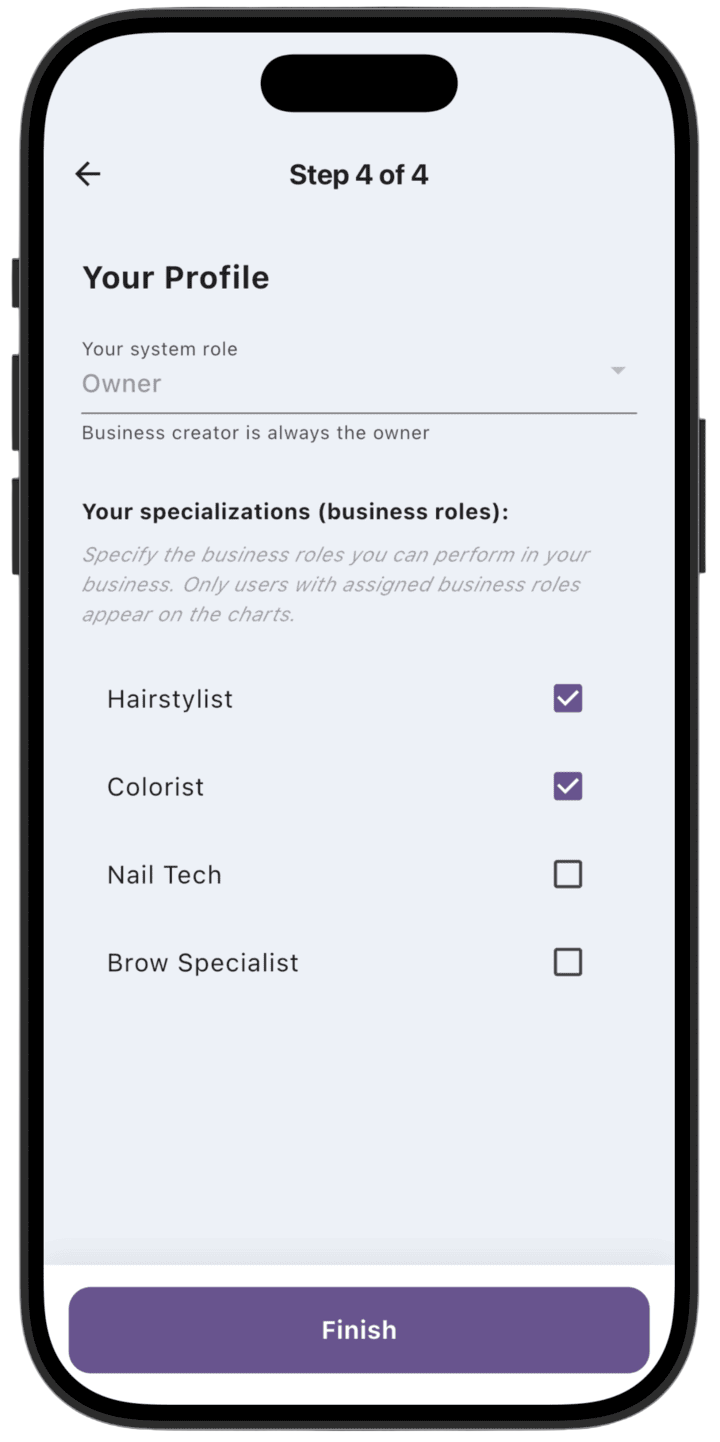 Screenshot: Create business. Step 4