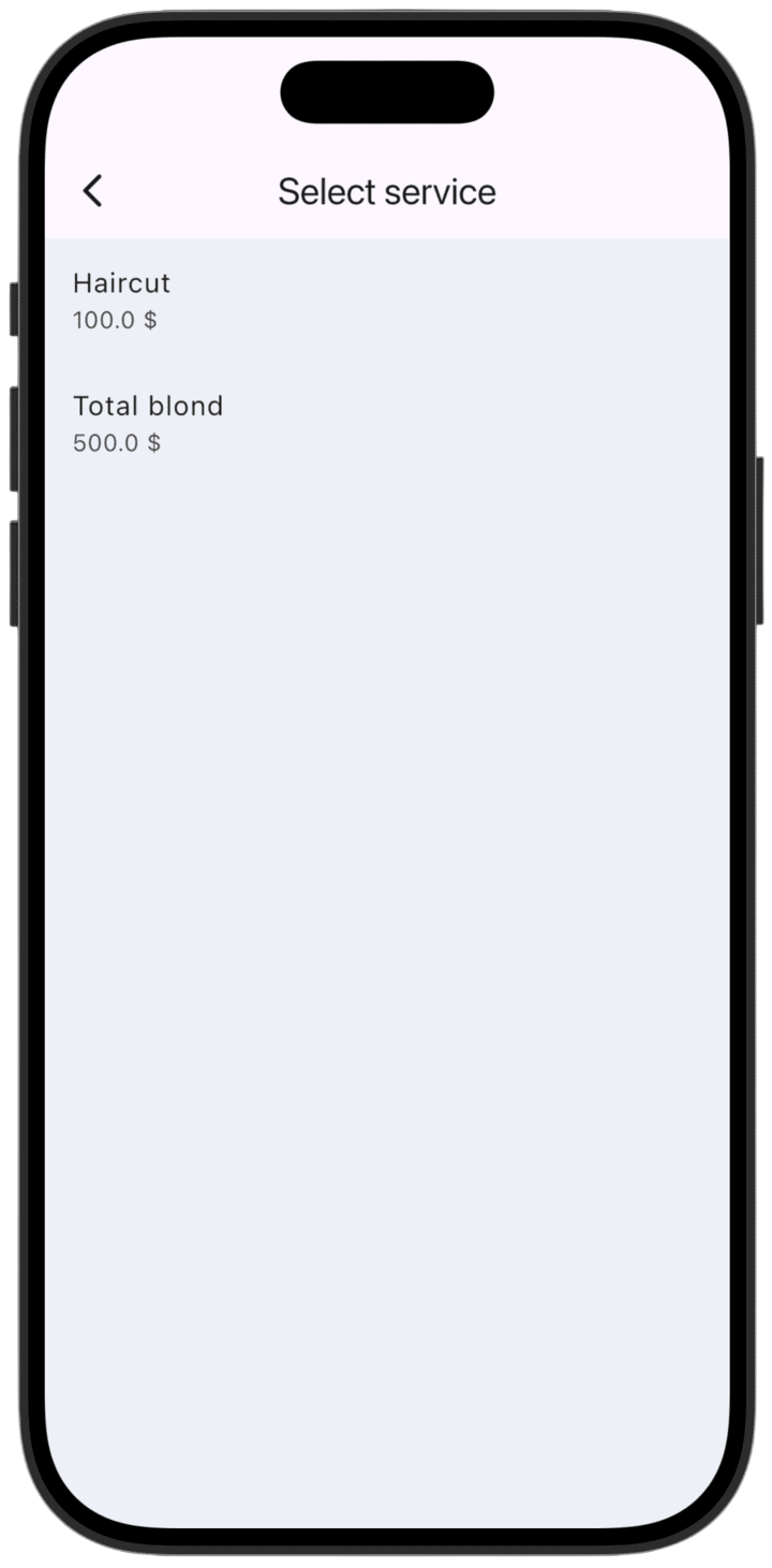 Screenshot: On this screen, select a service.