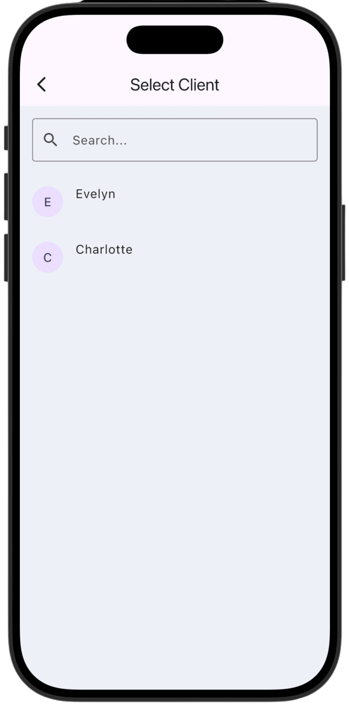 Screenshot: Select the client who will receive this service.