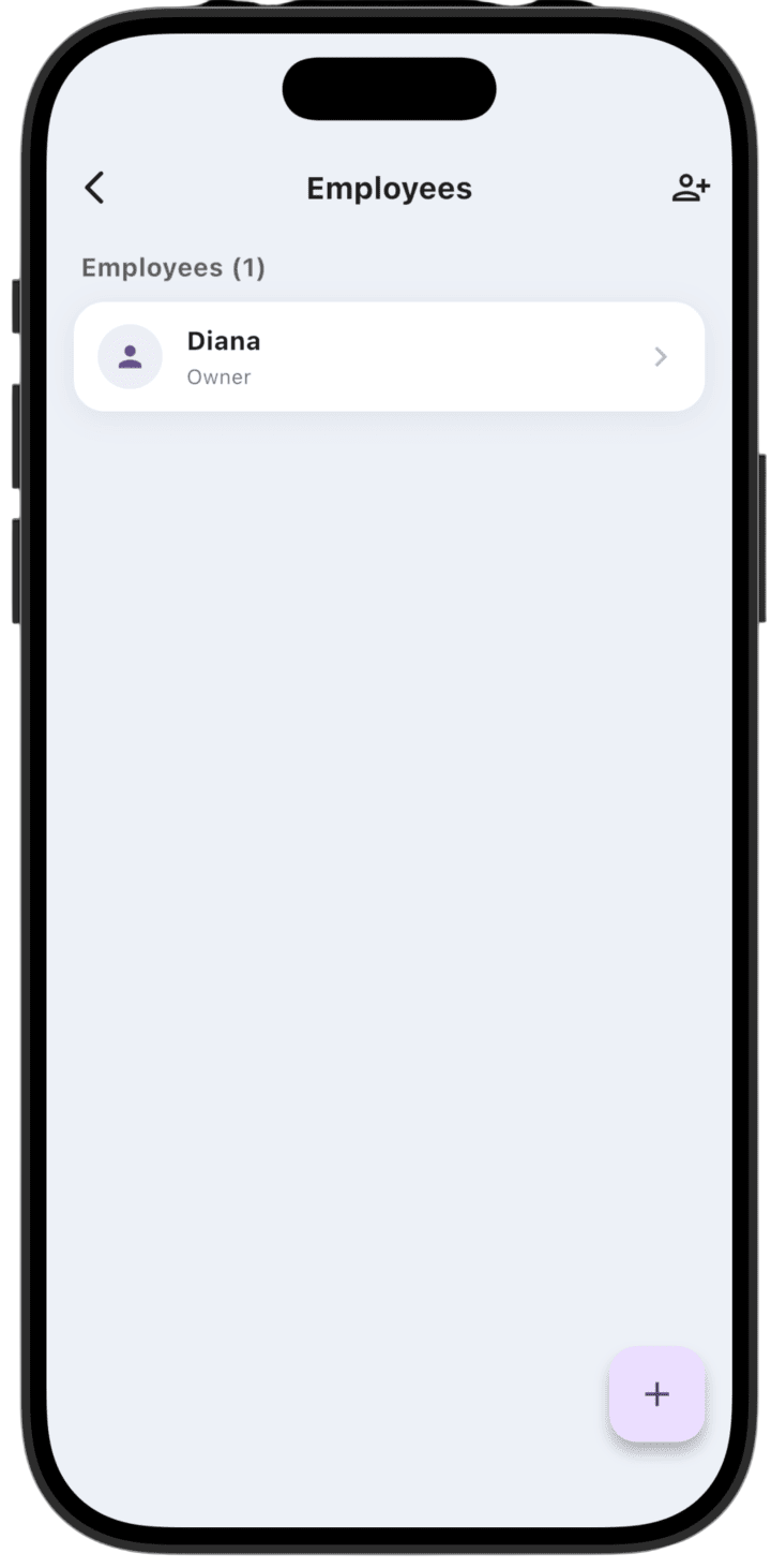 Screenshot: Employees: create, delete, block, invite by code (1)