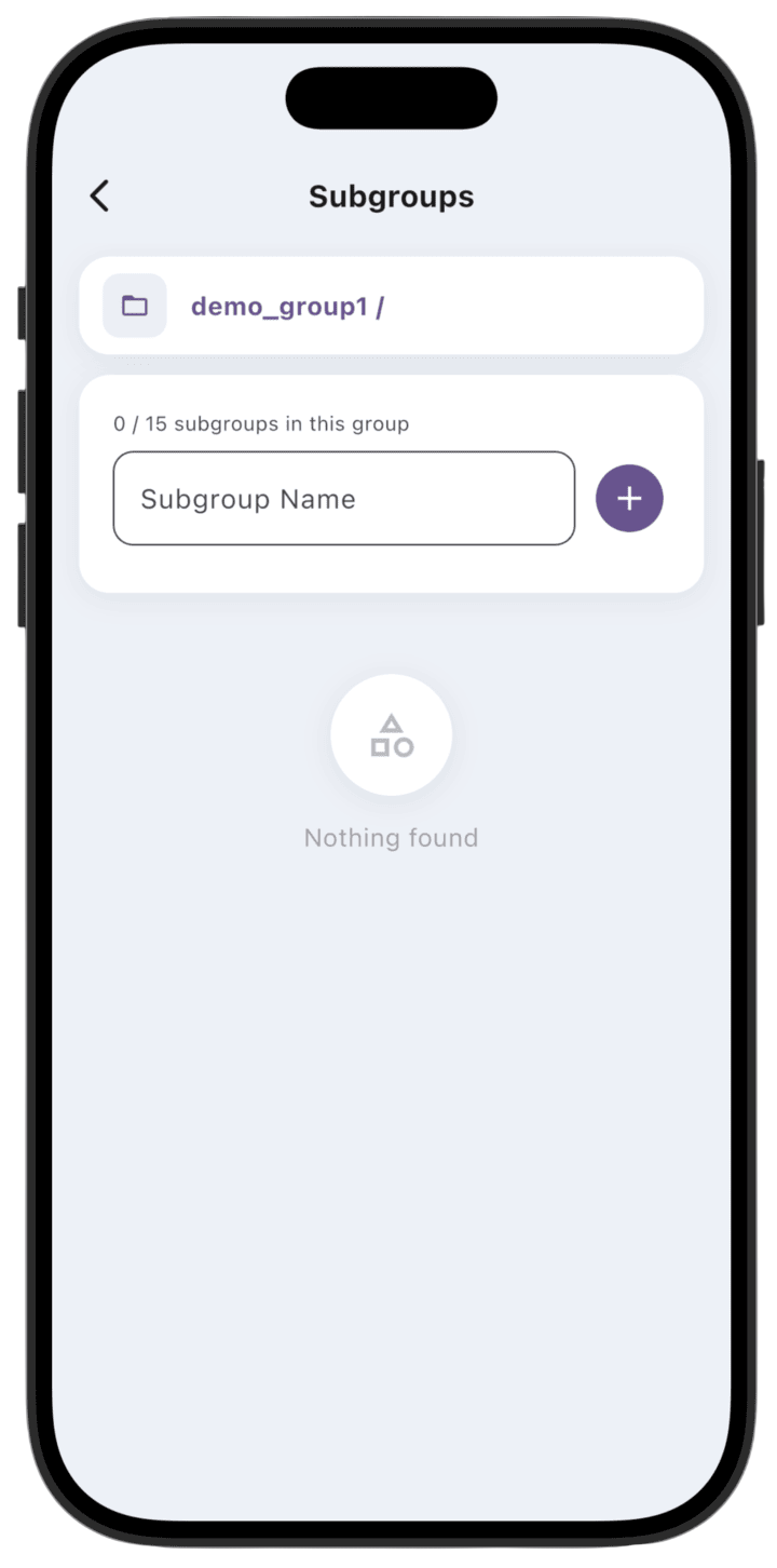 Screenshot: Enter a subgroup name and tap **+**