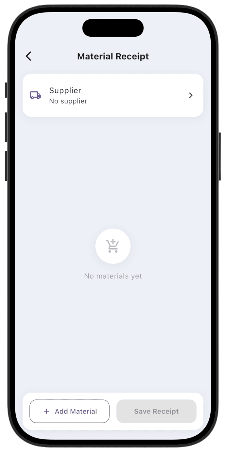 Screenshot: If you have created a supplier, you can select one by tapping **Supplier**. Specifying a supplier is optional.