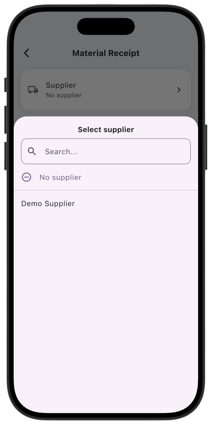 Screenshot: Select a supplier from the list.