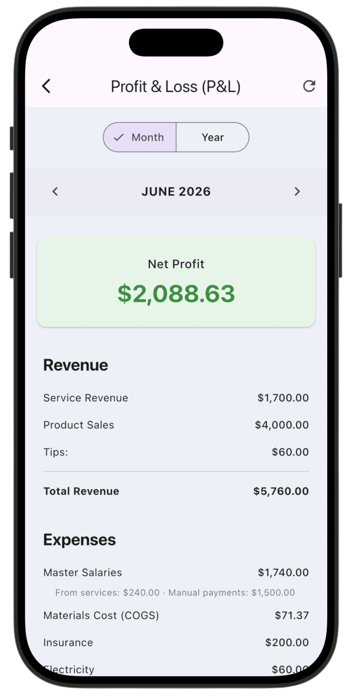Screenshot: Profit & Loss report (P&L) (2)