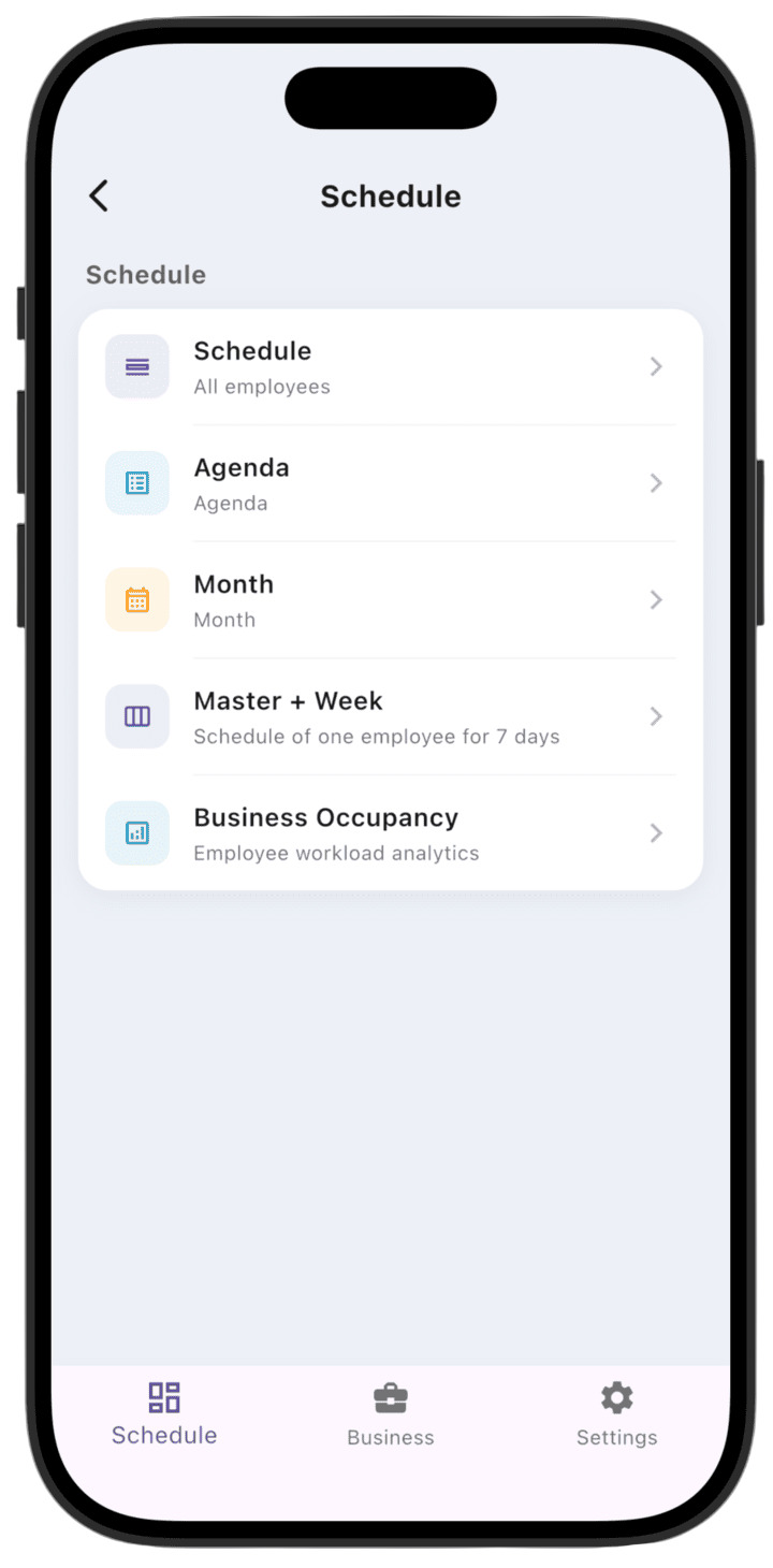 Screenshot: Schedule list