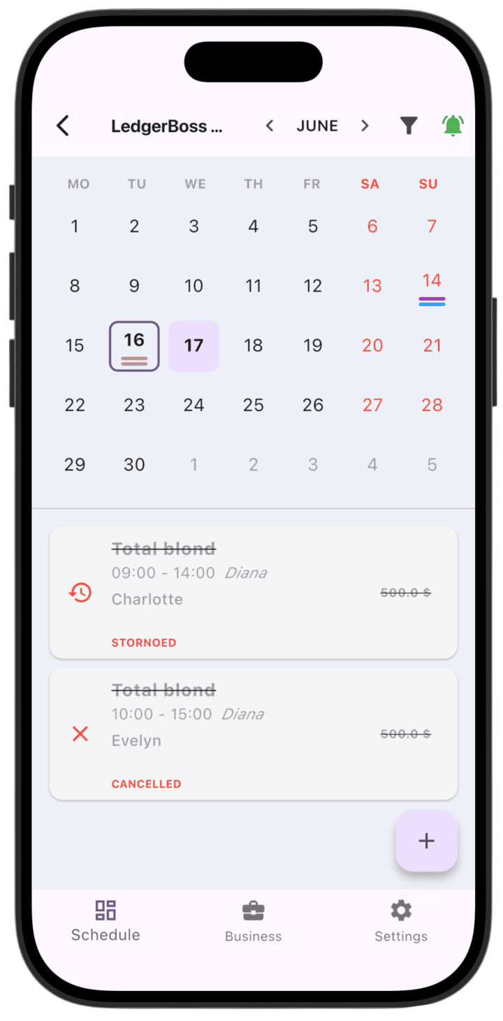 Screenshot: How services appear in the monthly calendar.
