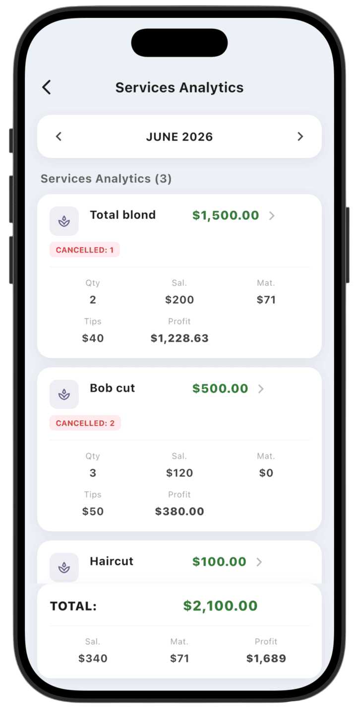 Screenshot: Services report (1)