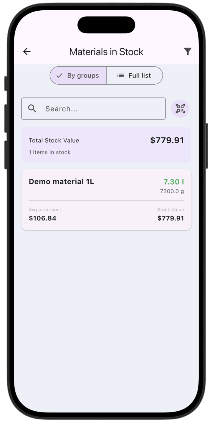 Screenshot: Stock on hand report (2)